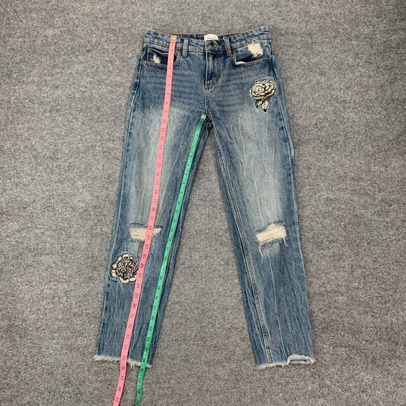 RVCA Jean Women 25 Indigo Worn Kewl Kid Anp Denim Boyfriend Embroidered Rip Knee - Picture 8 of 15